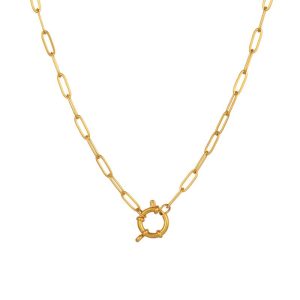 14K Gold Large Paper Clip Chain With Diamond Ring  | Womens Diamonds