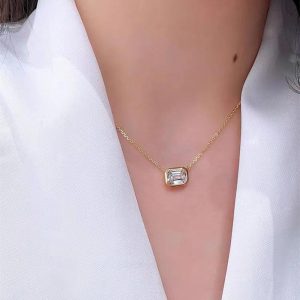 18K Emerald-Cut Diamond Solitaire Necklace  | Womens Diamonds