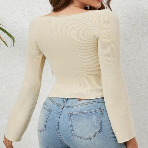 Beaded Long-Sleeve Shearling Top  | Womens Tops