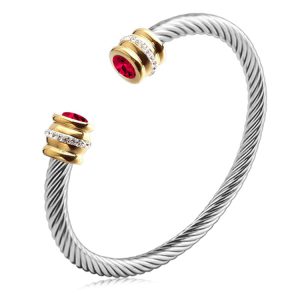 Cable Bracelet With Gemstone In Silver With 18K Gold, 4Mm  | Womens Bracelets