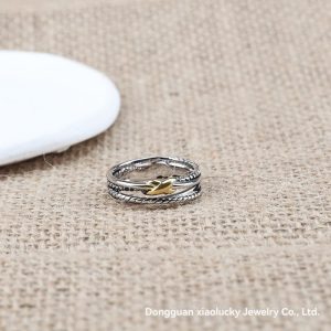 Double X Crossover Ring With 18K Gold In Silver, 13Mm  | Womens Rings