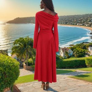 Draped Long-Sleeve Off-The-Shoulder Trumpet Gown  | Womens Evening