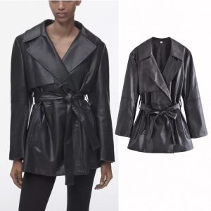 Emma Leather Wrap Trench Jacket  | Womens Coats