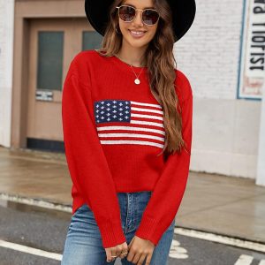 Flag Cotton Crewneck Sweater  | Womens Sweaters