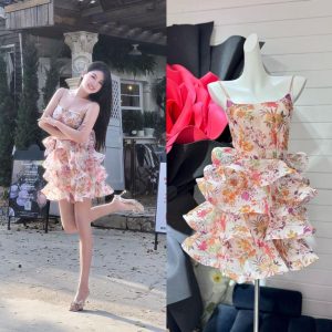 Floral Embroidered Strapless Ruffled Mini Dress  | Womens Dresses