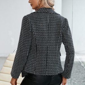 Grid Tweed Oversized Double-Breasted Blazer  | Womens Jackets & Blazers