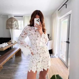 Guipure Lace Long Sleeve Blouse  | Womens Tops