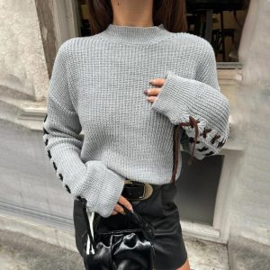 Liam Laced Mock-Neck Sweater  | Womens Sweaters