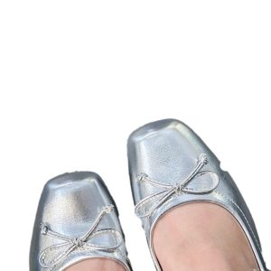 Mamadrague Metallic Bow Red Sole Ballerina Flats  | Womens Ballerina Flats