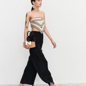 Sequined Pinstripe Corset Wide Leg Pants  | Womens Tailored Suiting