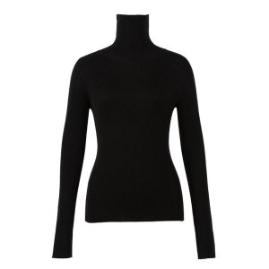 Turtleneck Cashmere-Silk Fine Rib Seamless Sweater  | Womens Sweaters