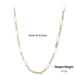 Yellow Gold Oval-Link Chain Necklace With Diamond Section  | Womens Diamonds