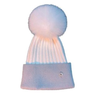 Ribbed Wool Beanie With Faux Fur Pom  | Womens Hats