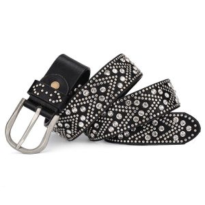 Studded Mixed-Metal Leather Belt  | Womens Belts